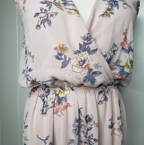 Lily Rose Lavender Floral Chiffon Maxi Dress Wrap Neckline Boho Peasant Girly MD - Picture 5 of 13